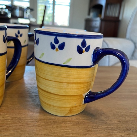 Set of Four (4) Color Strokes Blue Leaves Mugs; Home Collection - Picture 7 of 10